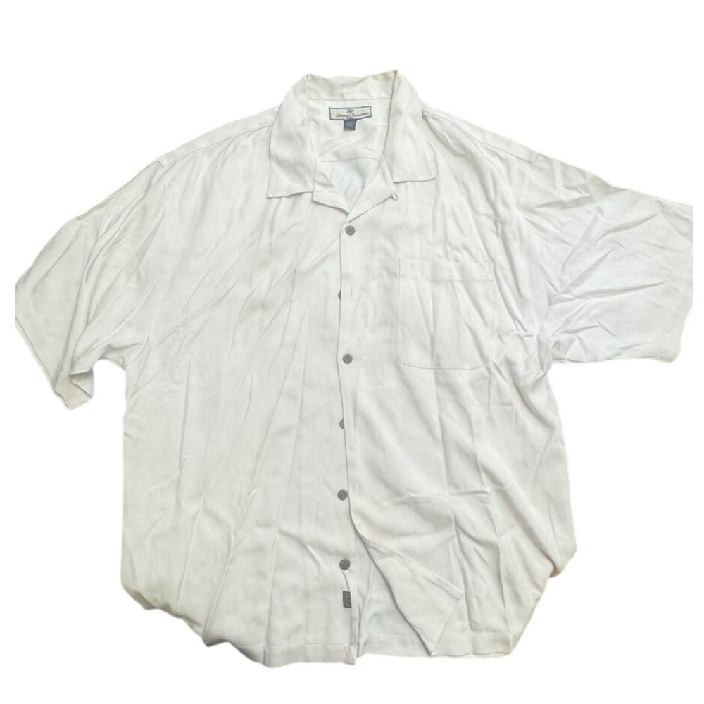 Tommy Bahama Cream Silk Button Down Short Sleeve Shirt